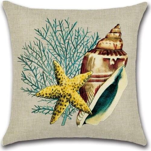 Linen Pillow Cover Mediterranean Sea Style Pattern Cushion Cover Home Decorative Cheap Pillow Case Starfish Pillowcase 45x45cm