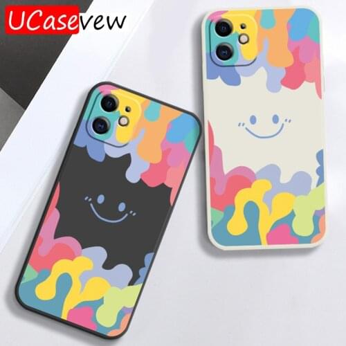 Cute Cartoon Smiley Phone Case For iPhone 12 11 Pro Max X XR XS Max 7 8 Plus SE 2020 12 mini Graffiti Square Soft Silicone Cover