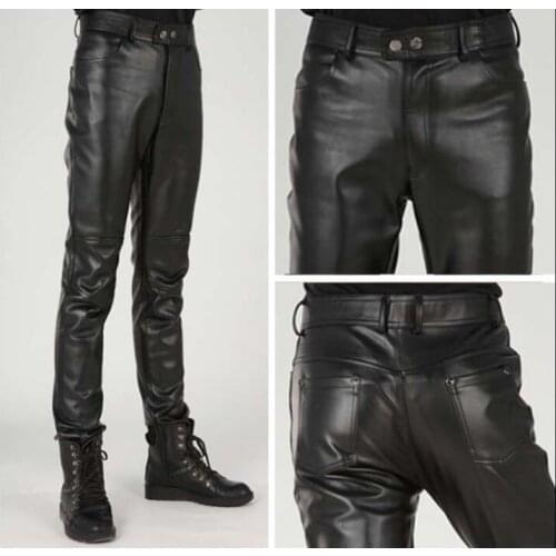 Plus Size Slim Male Leather Pants Male Trousers Tight Leather Pants Male Motorcycle Pants Pantalon Homme Pants Men Trousers 2019
