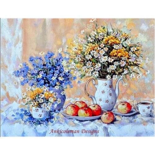 Embroidery Counted Cross Stitch Kits Needlework - 14 ct DMC DIY Arts Handmade Decor - Still Life of Small Flowers with Ap