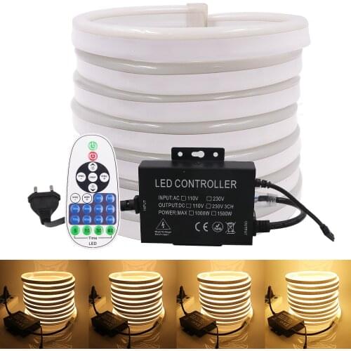 Neon Light LED Strip 110V 220V Flexible Neon Sign SMD2835 120leds/m Outdoor Holiday Decor Waterproof Neon Lamp with 1500W Dimmer