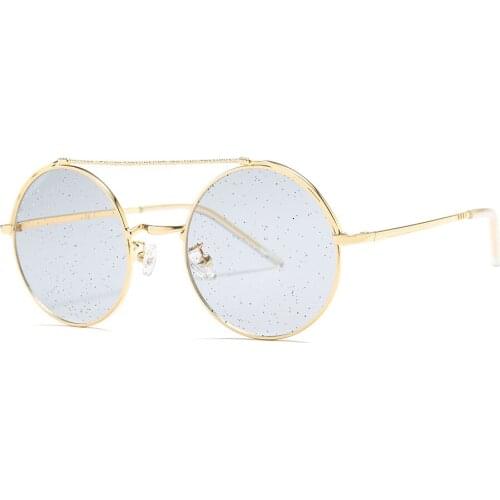 Vintage Round Pink Sunglasses Women Ocean Color Lens Mirror Sunglasses Female Brand Design Metal Frame Circle Glasses
