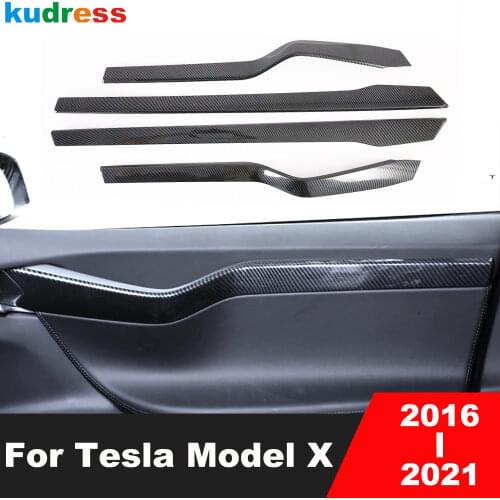 For Tesla Model X 2016 2017 2018 2019 Carbon Fiber Car Interior Door Panel Decoration Cover Trim Molding Strip Accessories