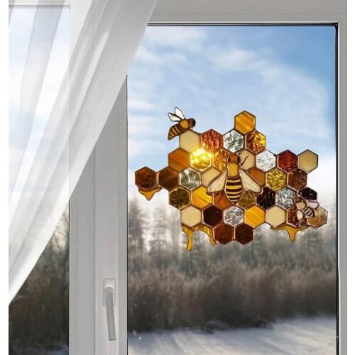 Bee Hive Cartoon Sticker Home Window Wallpaper Decoration Cute Pattern Sunflower PVC Wallpaper Wreath Shape Bedroom Living Room