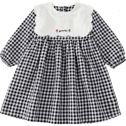 Sailor Collar Dress for Girls Autumn Long Sleeve Plaid Pattern Dresses for Kids Children 2021 New Arrival Clothes