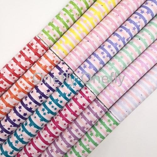 Onefly Stars Stripes Printed Thick Faux Synthetic Leather Fabric with Felt Backing Soft Leather Bow DIY handbags shoes FZ052