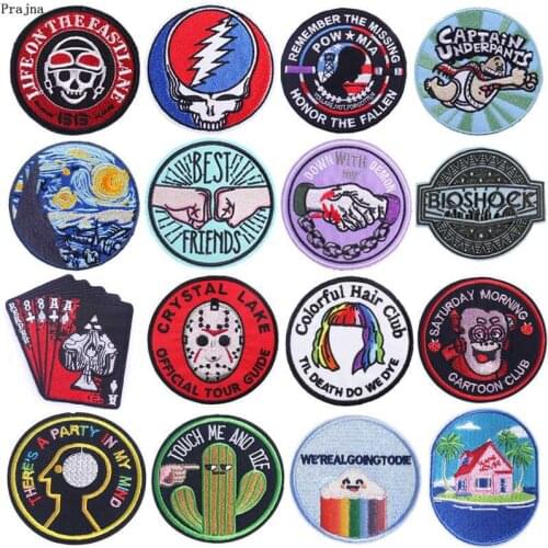 Prajna Cartoon Round Patch Iron On Patches On Clothes Embroidered Patches For Clothing Stripes On Jacket Coat DIY Cloth Applique
