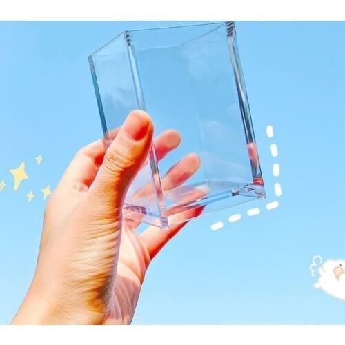 Transparent Acrylic Pen Holder Square Desk Organizer Student Desktop Office Supplies Stationery Cosmetic Brush Storage Box