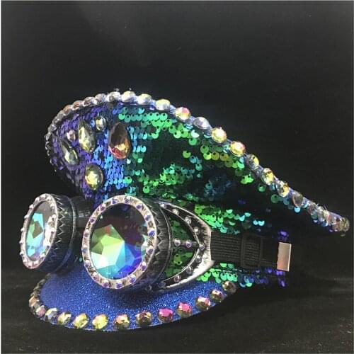 2020 New Fashion Men Women Green Police Hat With Metal Classes Performance Military Hat Captain Hat Fascinator