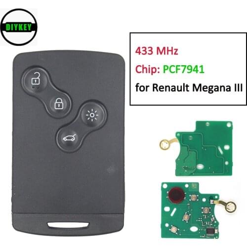 DIYKEY Smart Key 4 Button 433MHz With PCF7941 Chip for Renault Megana III 2009-2014 Whithout Keyless-GO