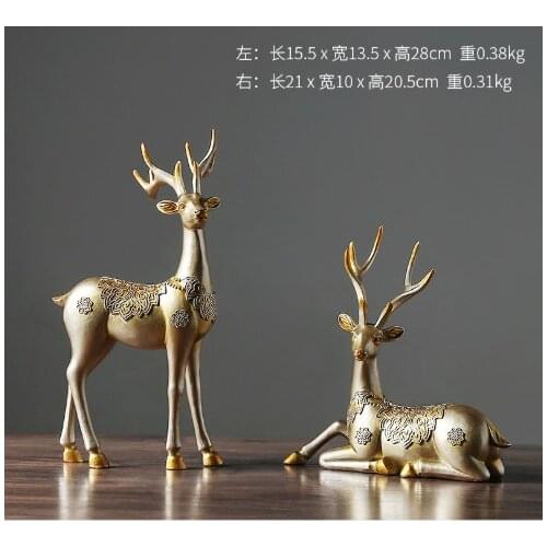 European style 2 Pcs Resin Deer Figurine Statue Home Living Room Decor Crafts Sculpture Creative Gifts Modern Desktop Ornament