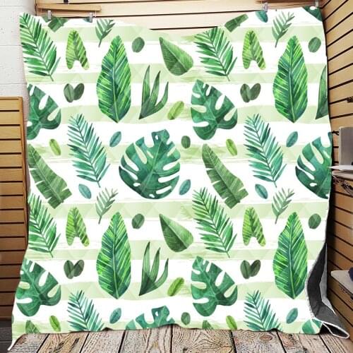 Tropical Summer Leaves Palm Tree Watercolor Pattern Quilt Blanket