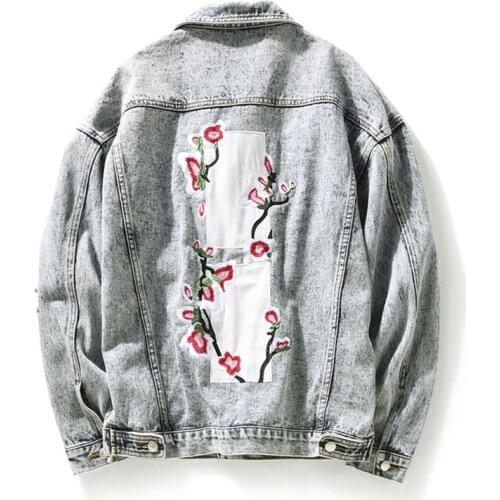 Korean Harajuku Windbreaker Men Embroidery Japanese Streetwear Denim Jacket 2021 Mens Denim Jacket Male Vintage Blue