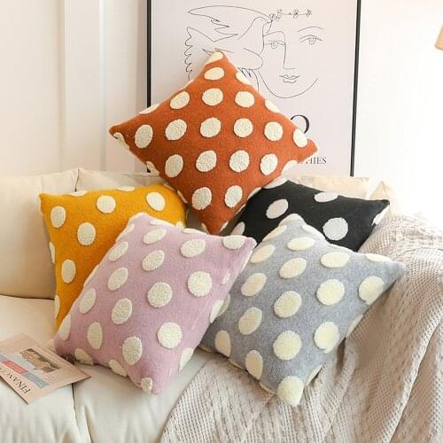 Vintage Polka Dot Pillow Cover 45x45cm Woolen Plush Sofa Bed Pillow Case Home Decor Jacquard Dot Throw Cushion Cover dakimakura