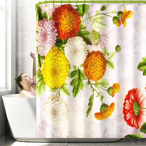 Shower Curtain 180*180cm Flowers Printing Waterproof Bathroom Curtain