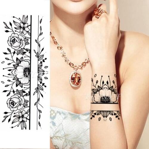Waterproof Temporary Tattoo Sticker black white lovely flower sexy Fake Tatoo Breast Chest Back Belly Flash Tatto For Women Girl