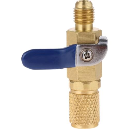 Yetaha 1Pc R410a R134a Air Conditioning Refrigerant Valve Copper Straight Ball Valves Adapter A/C Charging Hoses Tools