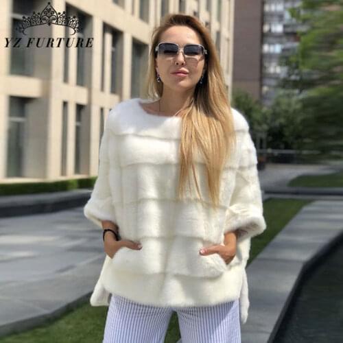 2021 Real Full Pelt Mink Fur Coat Round Collar Women Natural Genuine Mink Fur Outwear Women Luxury Fur Coats Overcoat Pullover