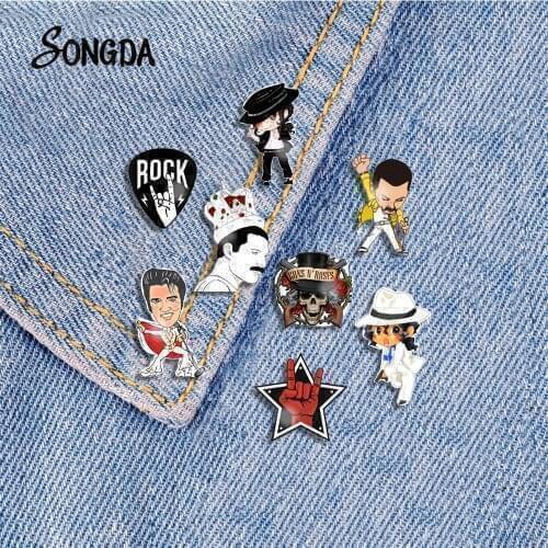 Famous Rock Singer Theme Acrylic Lapel Pin Cartoon Figuers Epoxy Butterfly Clasp Pin Handmade Resin Brooches Gift for Music Fans