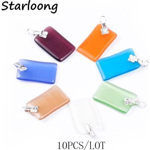 10pcs/lot 13.5*22mm many colors mixed rectangle glass stone cat eyes pendant charm pendant for necklace DIY jewelry making