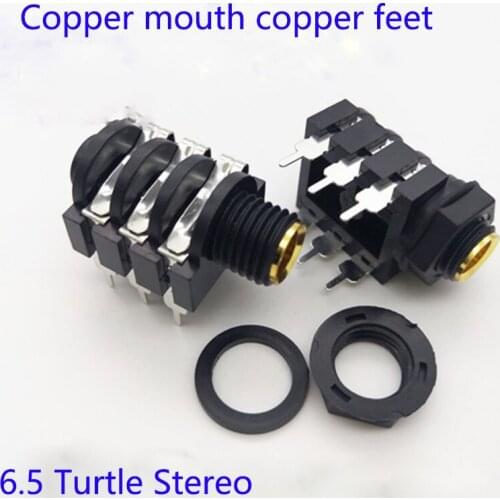 10pcs/lot The gold-plated copper mouth is 6.35mm straight and the double channel microphone socket is 6.5 female