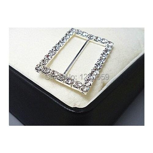 100 Pieces Inner Diameter 43MM Square Chair Sash Ribbon Slider Silver Tone Diamante Rhinestone Buckle Slider