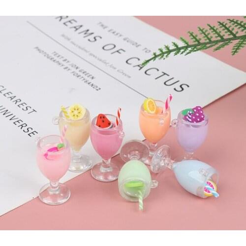 2Pcs/set 45.3*21.8mm Resin Fruit slices Milk tea cup Fruit juice Miniature Craft Play Doll House Toy