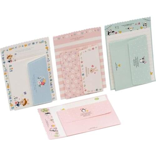 20Set Cute Rabbit Penguin Flower 2 envelope+4 paper letter Mini Letter Pad Writing Paper School Supplie wholesale free shipping