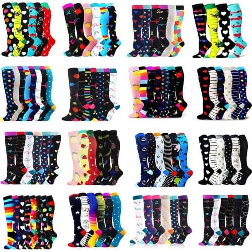 5/6/7 Pairs Compression Stocking Women Knee High Pregnant Edema Anti Fatigue Diabetes Varicose Veins Summer Running Sports Socks