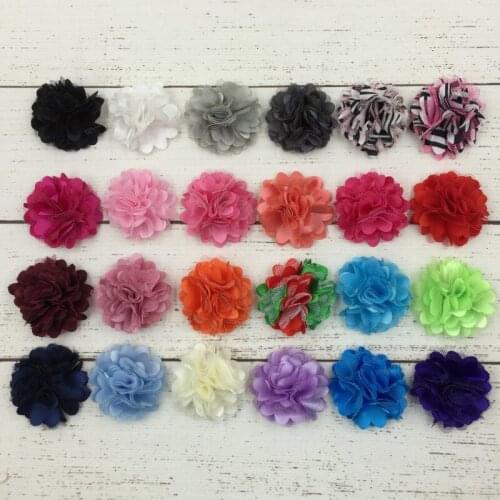 30pcs/lot)2" 24 Colors Mini Tulle Shimmer Chiffon Flowers Flat Back Hair Flower Photo Prop For Headbands Girls Hair Accessories
