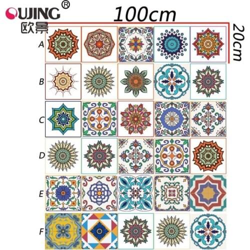 3D Colorful Retro Tiles Wall Sticker Kitchen Bathroom Waterproof Tile Waist Line Wallpaper PVC Floor Self-adhesive Art Mural