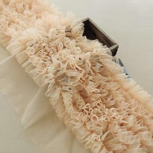 5 yards Khaki Tulle Fold Lace Trim for Custom Doll Dress Fabric Supplies 11" width by the yard