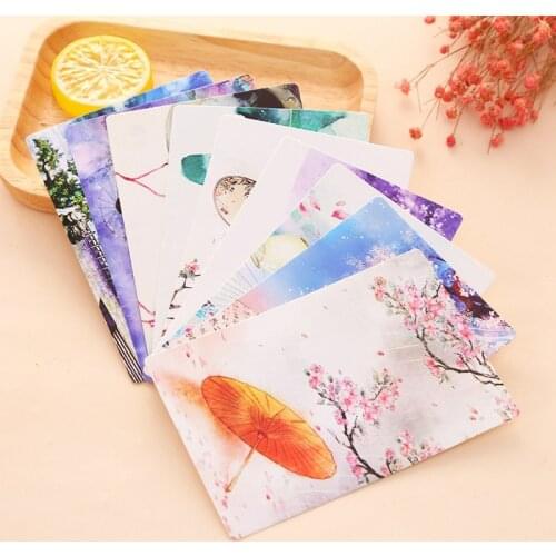 9pcs/Book Pack Chinoiserie Paper Writtern Post Card Set DIY Scrapbook Room Background Wall Decorations Stationery Gift