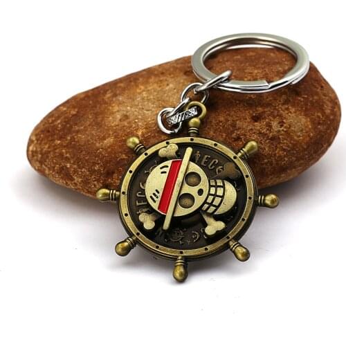 Anime Key Chain New Rotatable One Piece Luffy Straw Hat Skull Pendants Keychain Metal keyring
