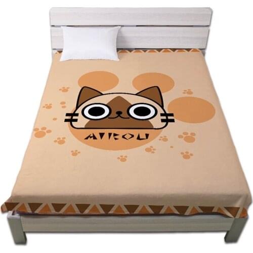 Anime JK Japan Monster Hunter Airou Game Cosplay Flannel Blanket 1.5*2M Cartoon Cat On Bed Plush Sleep Cover Bedding Soft Warm