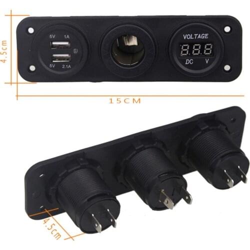 Car Motorhomes Boat RV Dual USB Charger+Lighter Port Voltmeter With Dust Cap Waterproof