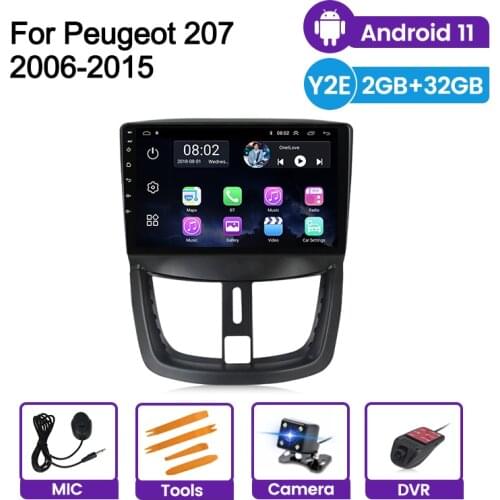 GPS 2 din Navigation Autoradio For PEUGEOT 207 2006 - 2015 Quad core Android 11 wifi bluetooth Car radio swc mirror link