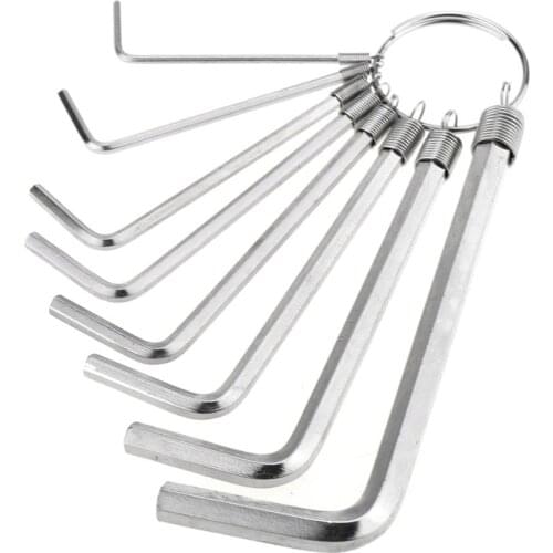 Musiclily Basic Metric Size 1.5-6mm 8Pcs Guitar Bass Hex Allen Wrench Adjustment Set with Key Ring for Guitar Repair, Nickel