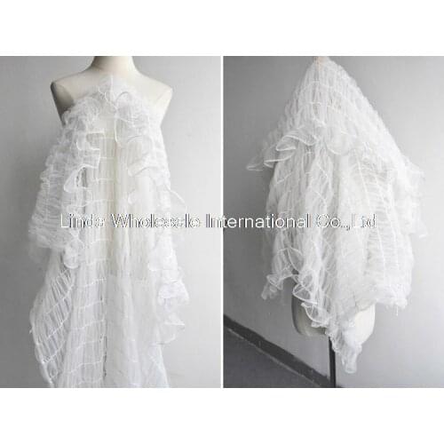 White fold gauze,Wave elastic pleated lace,Dress wedding designer clothing fabric,sewing accessories