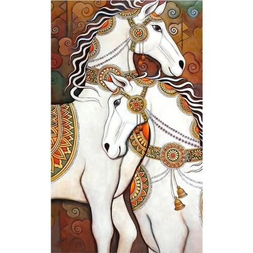 White Luxury Double Horse Animal Diamond Painting Round Full Drill Nouveaute DIY Mosaic Embroidery 5D Cross Stitch Home Decor