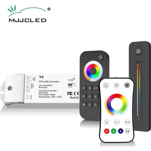 RGBCCT LED Controller 12V DC 24V 25A 2.4G Wireless RF Remote Control for RGBWW RGBW CCT RGB LED Strip Light 5 in 1 Controler V5