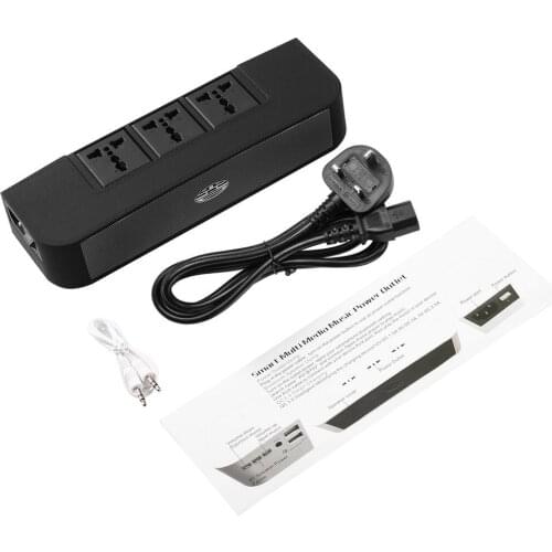 Black Portable Mini QC3.0 Smart Charging Multi Media Music Power With 3-Outlets Independent Power Switch