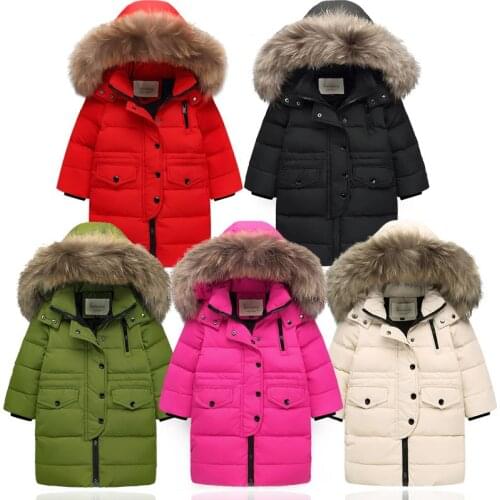 Boys Girl Russian Winter Down Jacket Real Animal Fur Hooded Thick Warm Coat 2-12Y Kids Teenage Outerwear Parka Children Snowsuit