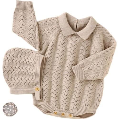 Baby Girl Clothes Long Sleeve Autumn Winter Knitted Romper Newborn Boys Jumpsuits+Hat 2pcs Ins Clothing Sets Infant Knitwear