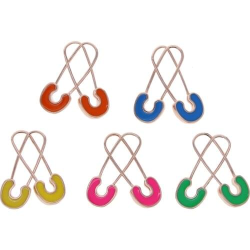 Enamel Colorful Women Jewelry Rose gold Color Multi Piercing Safety Pin Earring For Women