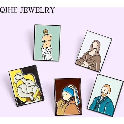 Art Oil painting Frame Enamel Pins Cartoon Artwork Painter Brooches For Women Men Bag Clothes Lapel Pin Buckle Fun Badge Gift