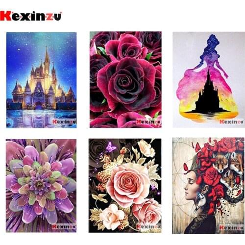 KEXINZU Full 5D Diy Square/Round Diamond Painting,Rose Castle,3D Embroidery Cross Stitch Mosaic Childrens Handmade Puzzle A4897