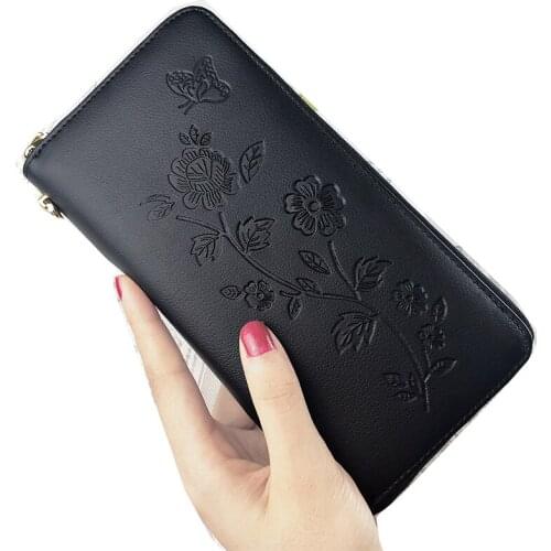 Top quality Split leather long zipper wallet female large capacity embossed wallet fashion clutch bag women card holdecoin purse