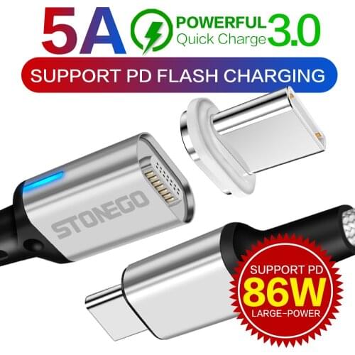 STONEGO Type C to USB C Magnetic Cable For New MacBook Pro Huawei Matebook 86W PD Quick Magnet Charger USB-C Fast Charger Cables