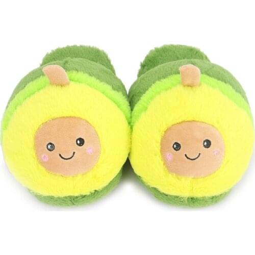 Q39C Cute Avocado Plush Slippers Winter Warm Animal Slippers Furry Green Home Slippers Suitable for Women Girls